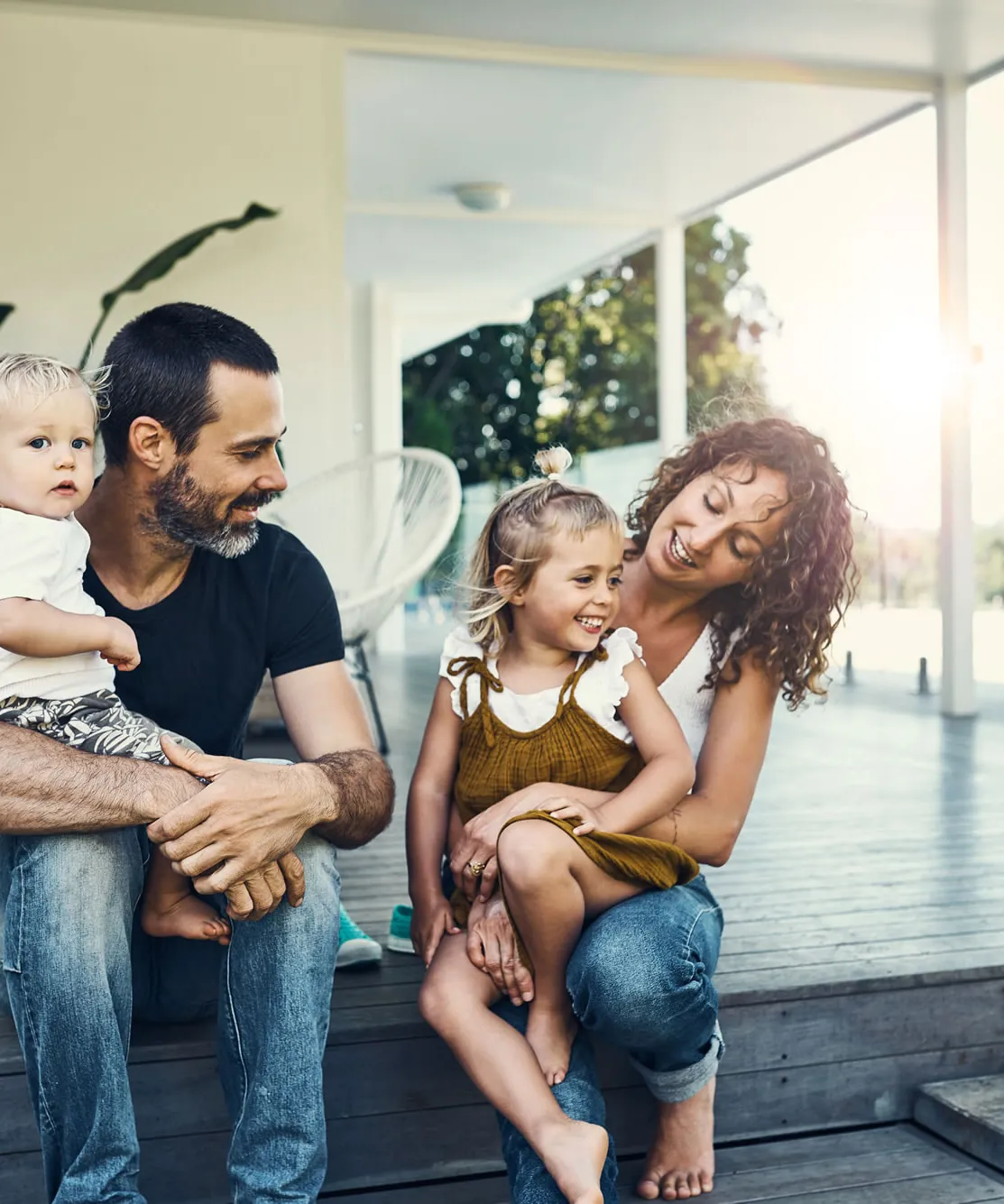Family sitting on deck